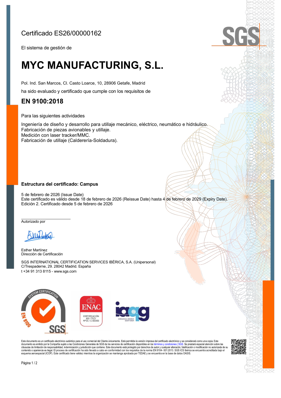 Certificado EN 9100 MD Mecanizados